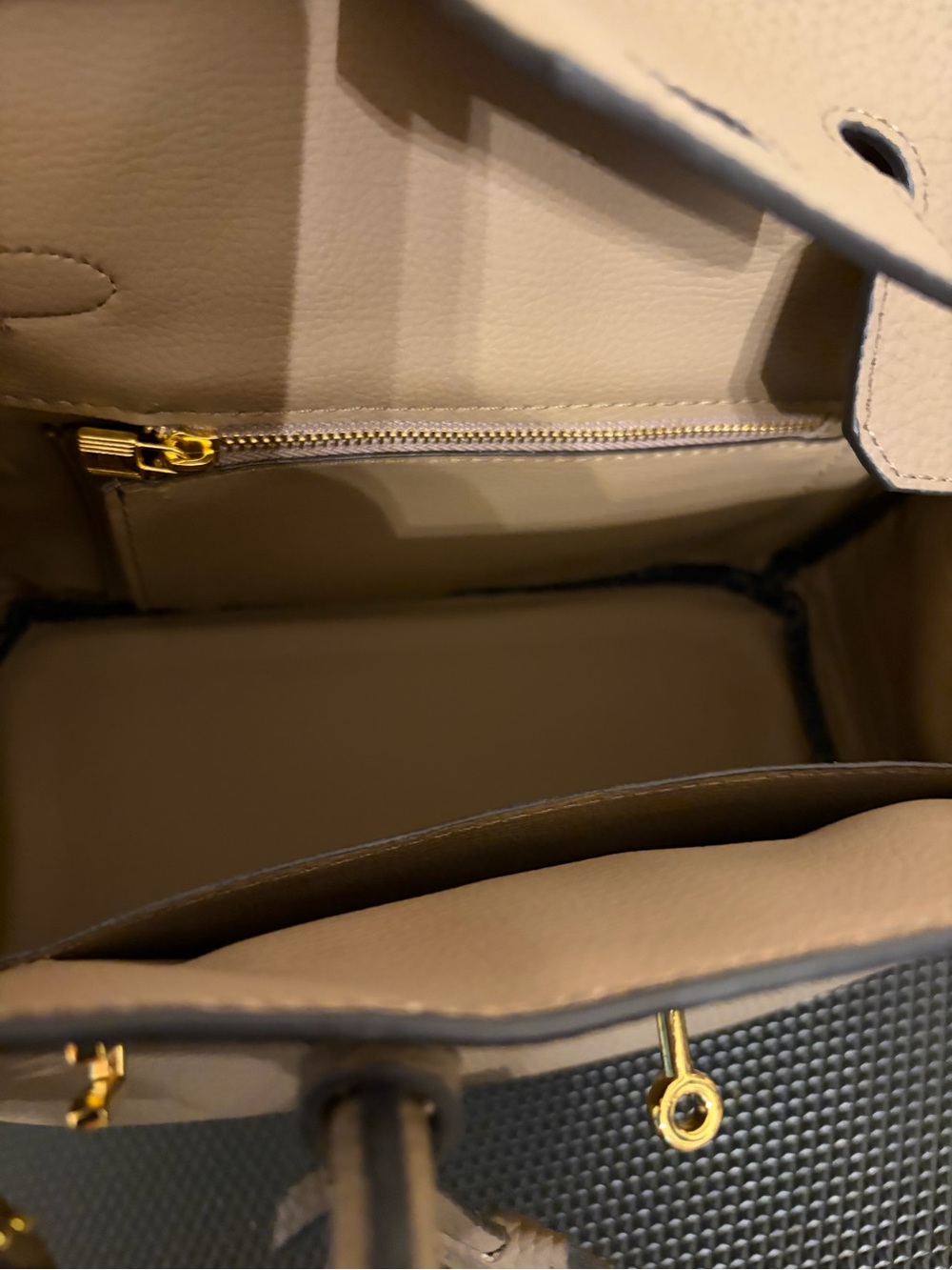 Taupe( a grey beige)  Vegan Leather Top-Handle Satchel with Gold Hardware - Picture 7 of 11